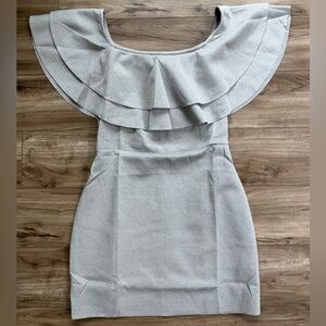 After Market women’s heather grey mini dress Size M off shoulder ruffle NWT